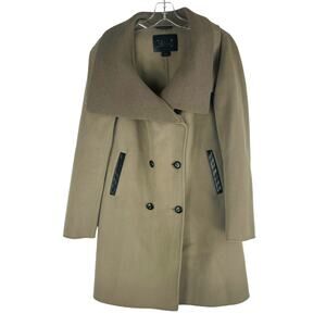Mackage Wool Blend Double Breasted Coat Leather Trim Knit Collar Size M